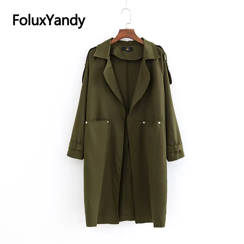 

Chiffon Trench Coat for Women Plus Size Casual Long Coats Open Stitch Loose Trench Outerwear Army Green Black KKFY3292