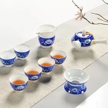 Кунг-фу чай лунцюаньский Селадон Ручная роспись керамический чайник чашка набор простой гостиной с чай с лотосом набор