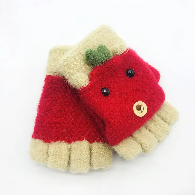 Зимние Детские теплые перчатки, детские вязаные эластичные варежки для мальчиков и девочек, милые эластичные перчатки с широкими пальцами, муфта для рук от 3 до 8 лет - Цвет: Красный