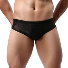 Мужское однотонное нижнее белье прозрачные кружевные дышащие трусы с низкой талией SMN88