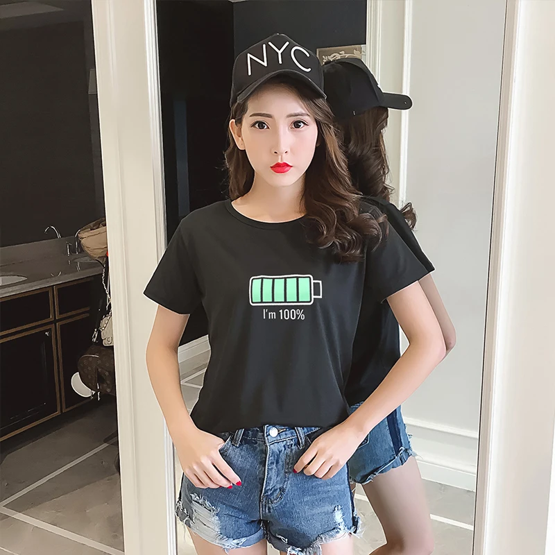 Новинка 2019 года хлопок Harajuku эстетики футболка сладкий мультфильм батарея печати