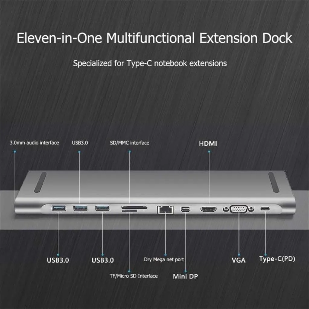 

Aluminum 11 in 1 Multi USB Type-C to RJ45 USB 3.0 TF HDMI VGA Mini-dp Adapter
