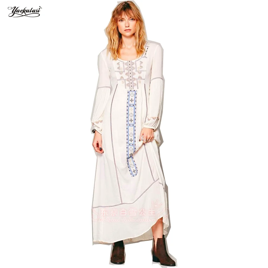 Women Long Dress Bohemian Cotton Tunic Casual Dress Hippie Boho People ...