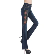 Джинсы с цветочной вышивкой Женские брендовые новые Стрейчевые узкие брюки с высокой талией для женщин джинсы