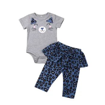 

2PCS Kids Baby Girls Clothes Cartoon Animal Print Romper Short Sleeve Tops Leopard Print Trouser Girls Dress Pants Outfits 0-4T
