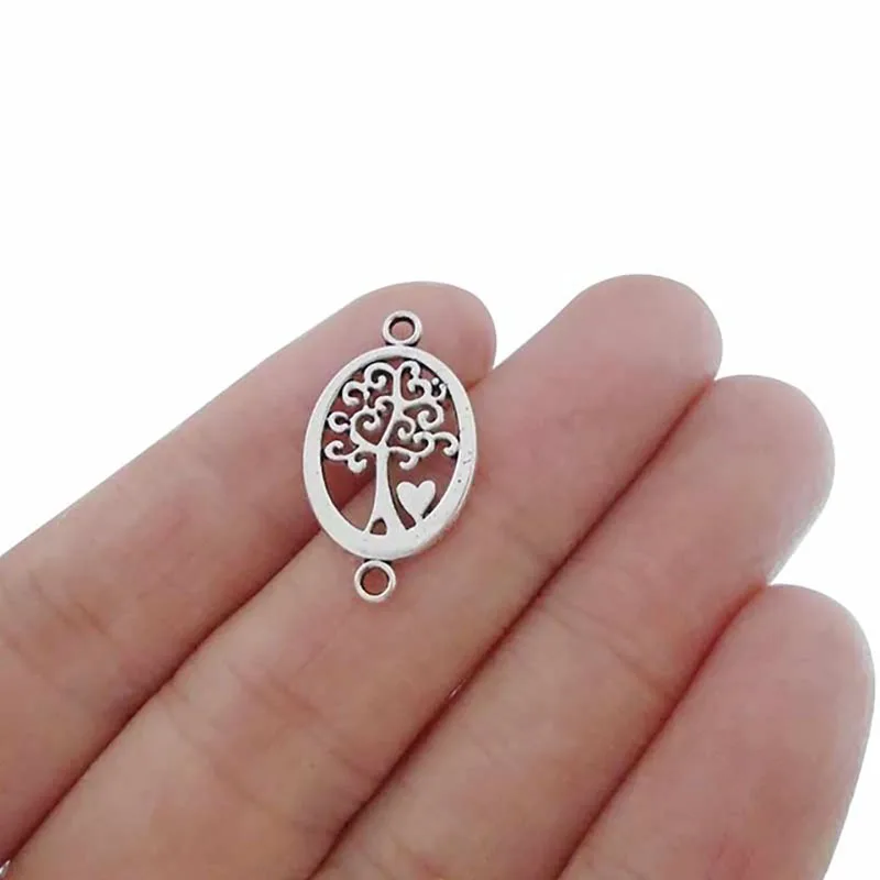 

30 x Antique Silver Hollow Oval Tree Heart Connector Charms Pendants Fit DIY Handmade Bracelet Jewelry Making Findings 23x13mm