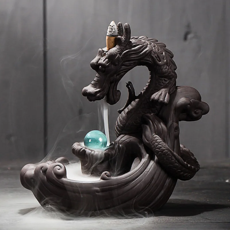 Креативный домашний декор дракон ладан держатель курильница с хрустальным шаром+ 20 шт. благовония конусы керамический обратный поток натуральный благовония горелка