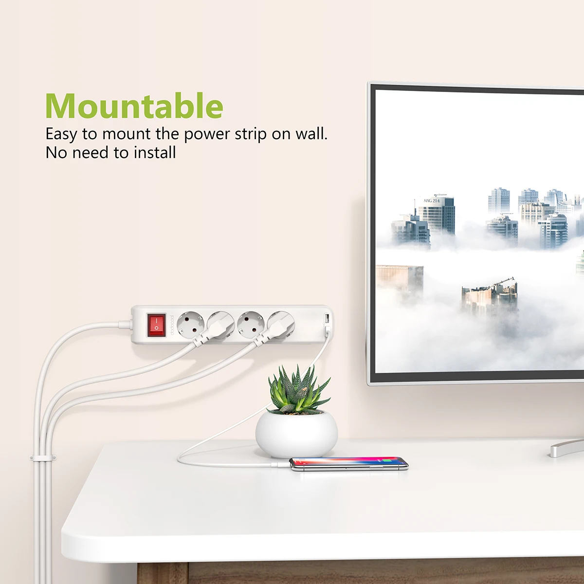 Dodocool Smart 4 Way Защита от перенапряжения переменного тока с 2 usb-портами для зарядки защита от перегрузки ВКЛ/ВЫКЛ