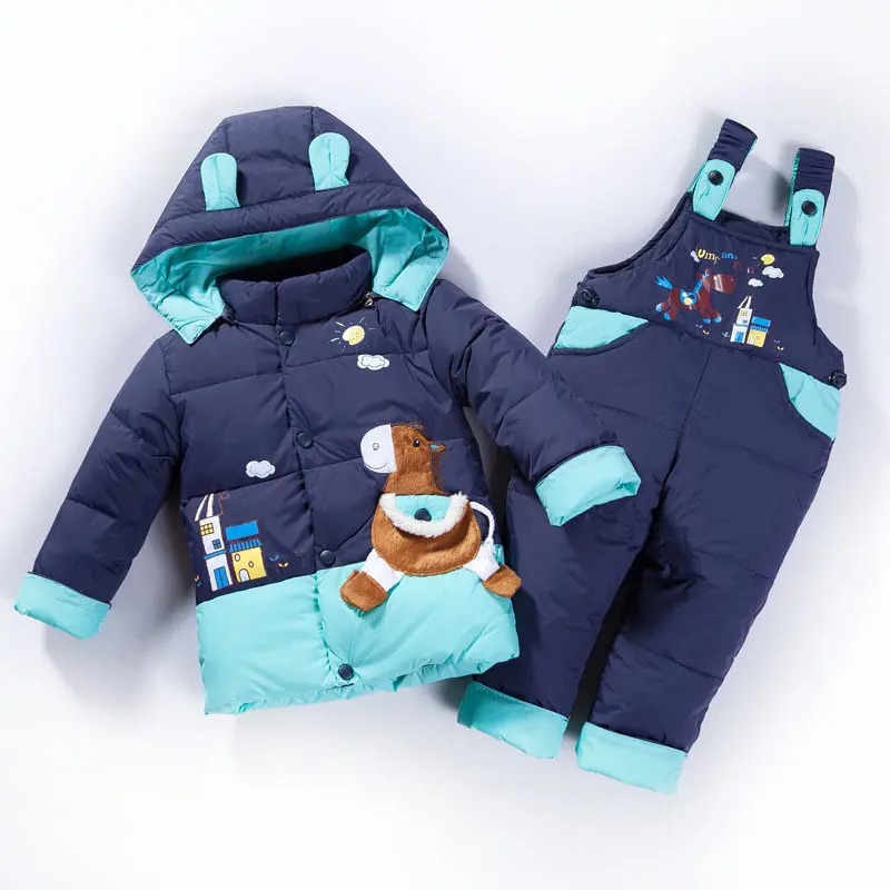 Г. Зимняя детская куртка-пуховик с героями мультфильмов, комплект со штанами и курткой, осенняя одежда для мальчиков, парка с капюшоном, верхняя одежда пальто для девочек, куртки - Цвет: Синий