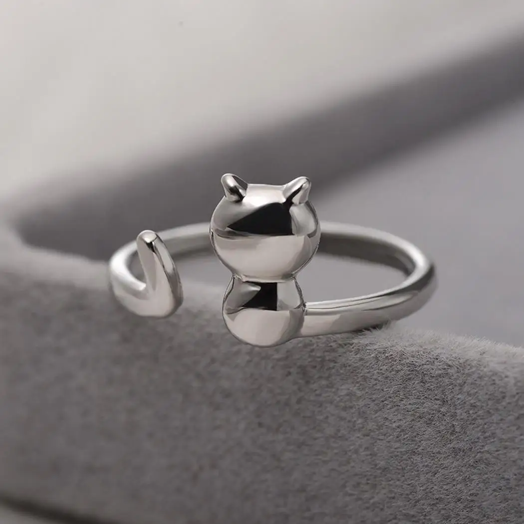 

Animal Open Cute Fashion Ring for Women Silver Plated Wedding Bands Party Rings for Lady Women Elegant Cat Shape Style