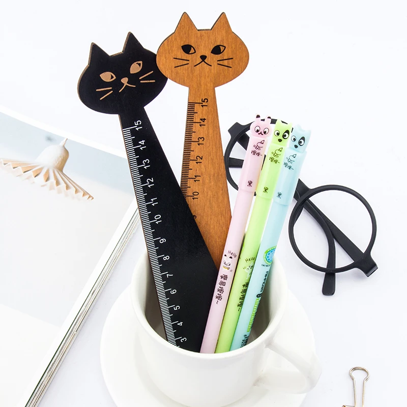 2 шт. 15 см милый мультфильм кошки-линейки Kawaii Канцелярские Новинка подарок для детей школьные канцелярские измерительный инструмент для