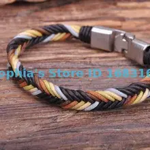 G138 холодный коричневый металлическая застежка плетеные конопли кожаный браслет манжеты мужские