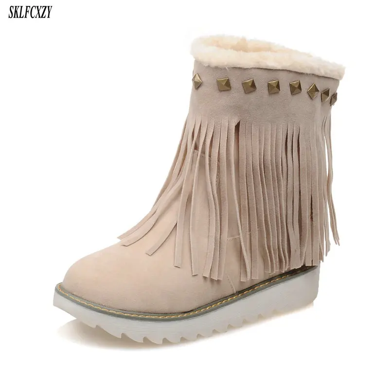 

Autumn and winter new fashion warm snow boots fringed fringe women's boots comfortable warm women's shoes size 34-43