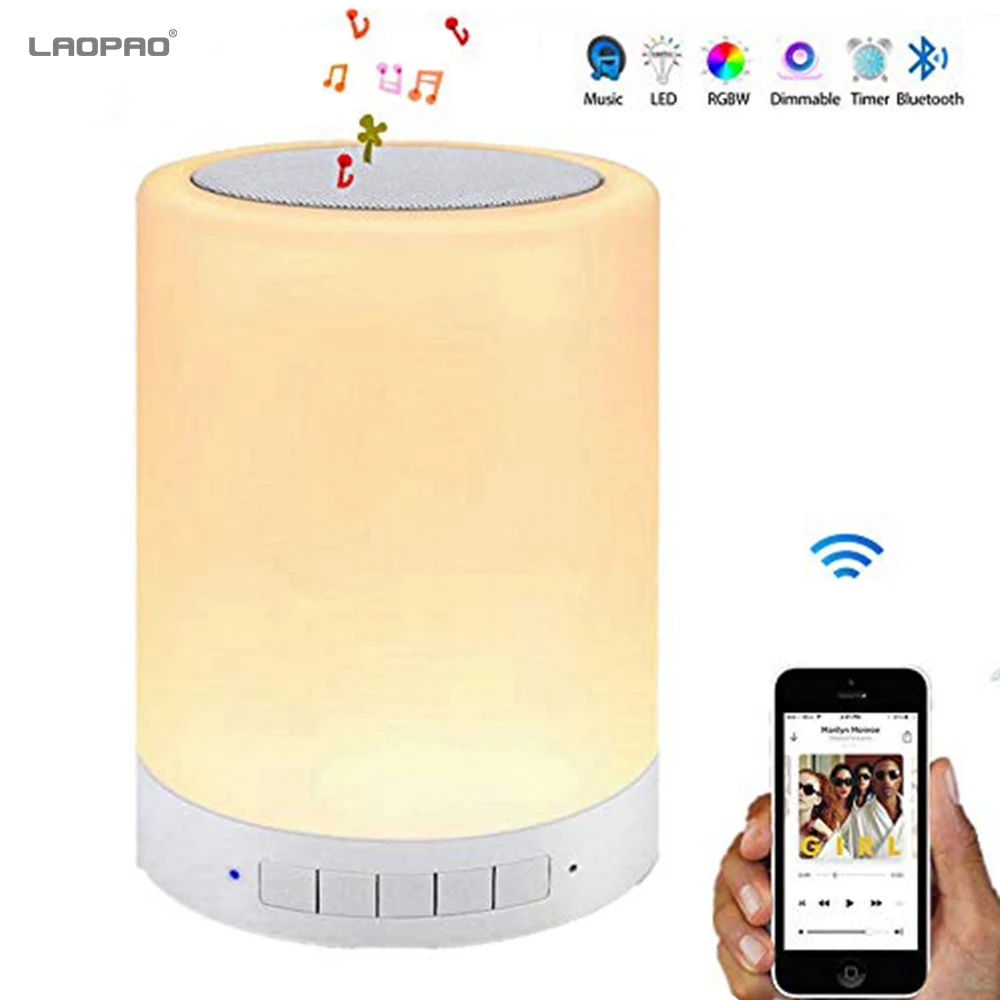 

Rechargeable Smart LED Touch Control Night Light with Bluetooth speaker for bedroom Bedside Lamp Color Change With Hook LAOPAO