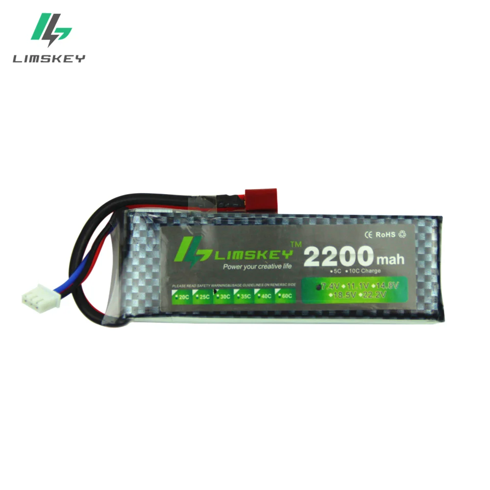 Limskey Power 2S Lipo Battery 7.4V 2200mah 25C Max 40C JST T XT60 Plug for RC Qudcopter Helicopter Airplane Car 1/16 Revo Toy | Игрушки и