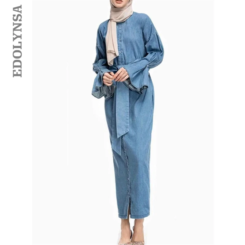 2020 Однотонная синяя мусульманская одежда марокканский кафтан Дубай джилбаб