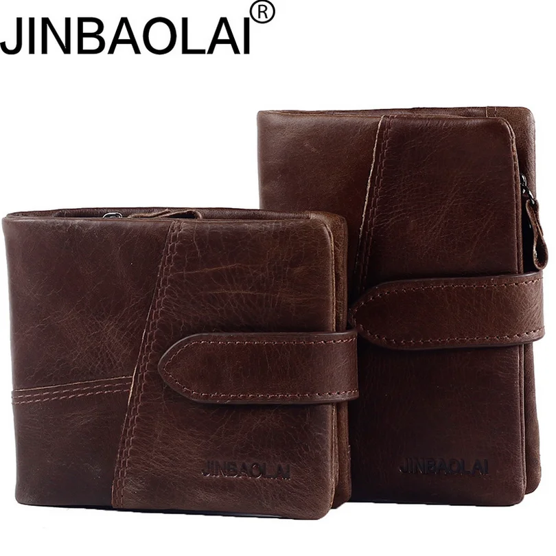 JINBAOLAI Men First layer Cowhid Retro wallet short High capacity