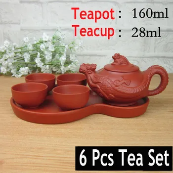 

Hot Sale 6 Pcs Kung Fu Tea Set [1 Teapot+1 Tray +4 Cups] Travel Chinese Porcelain Sets Ceramic Gongfu Yixing Clay Tea Service