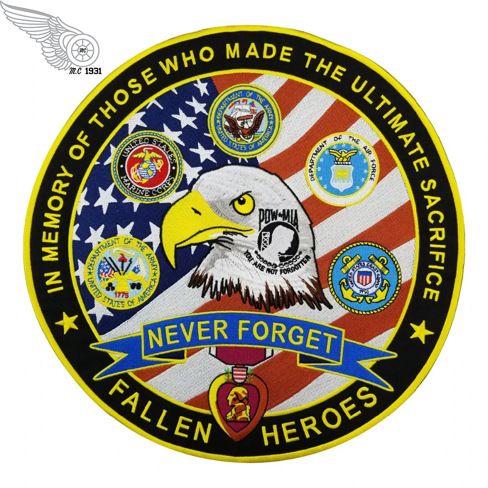 

Big Size 30cm Wide In Memory Of Fallen Heroes Never Forget Embroidered Patches Eagle Pattern For Clothing Custom Design