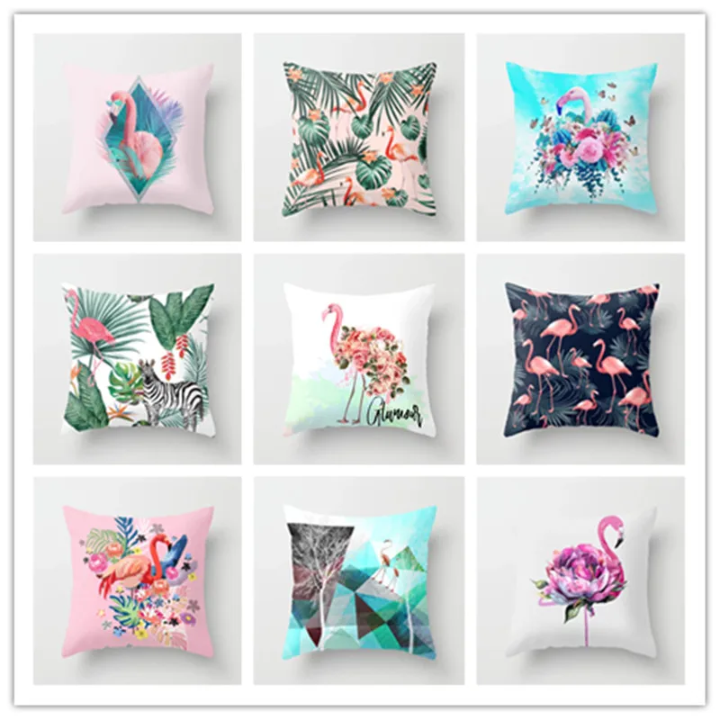 

Decorative Throw Pillow Case Summer Flamingo Flower Leaf Print Pillowcase for Home Square Cushion Pillow Covers 45*45cm
