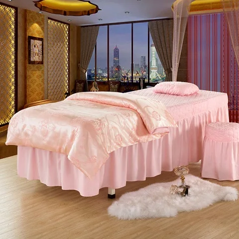 Европейский стиль спа салон постельных принадлежностей белый розовый жаккард нордическая красота тела постельное белье простыня подушка одеяло - Цвет: 1