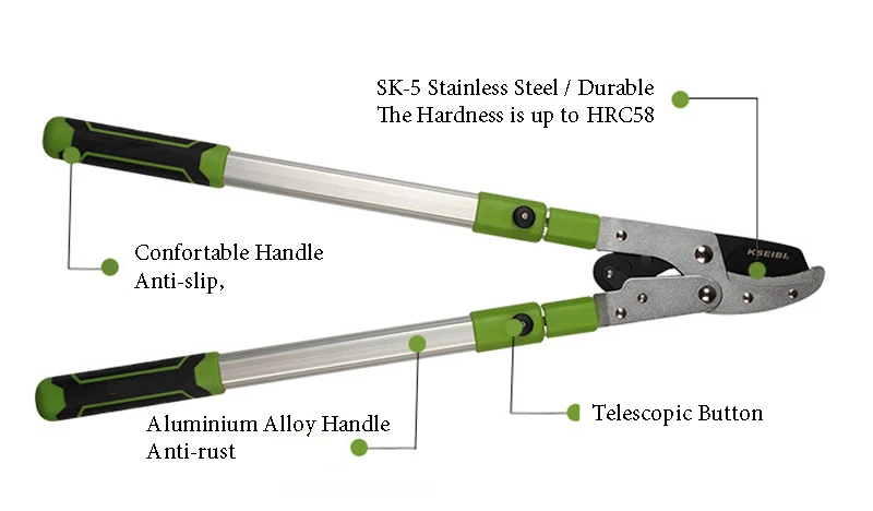 Телескопические ручки, секаторы, наковальня, бритвенный край, алюминиевый садовый кусачок для живой изгороди, дерево с рычагом, приводная система, садовый инструмент