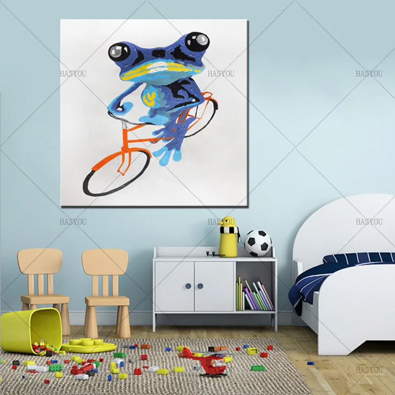 New-Design-Colorful-Frog-with-Bike-Funny-Hand-Painted-Acrylic-Animal-Oil-Paintings-on-Canvas-Wall (1)