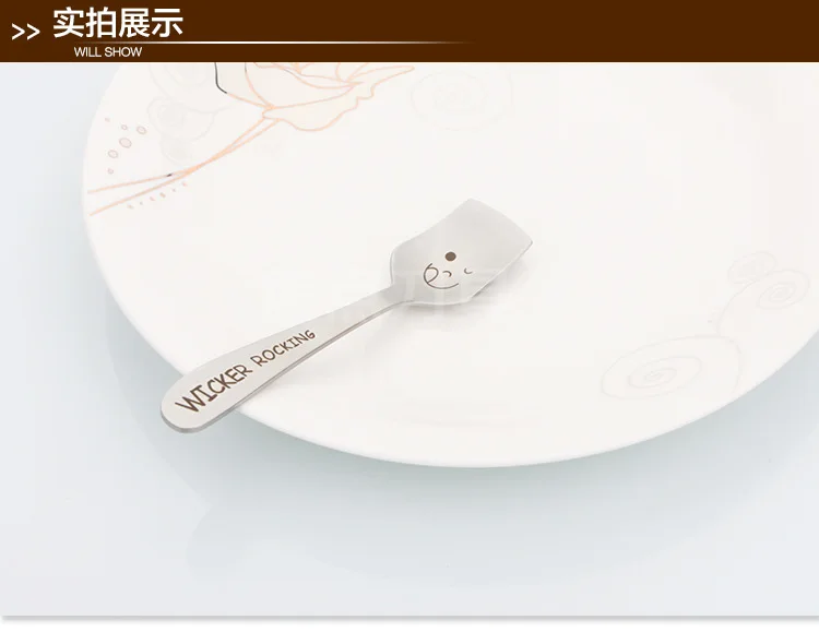 1PC New Korean Cute Children Smiling Face Stainless Steel Square Shape Spoon KX 230