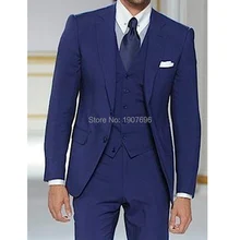 Royal Blue Formal Men Suits for Wedding Groom Tuxedos Three Piece Jacket Pants Vest Latest Style Man Blazer