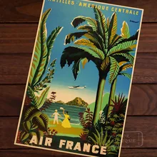 Air Франция Amerique карта винтажный дорожный плакат классический ретро крафт холст карты настенные стикеры домашний бар плакаты DIY Декор подарок