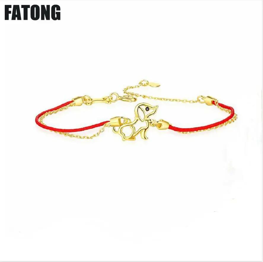 

New Products 925 sterling silver this year dog bracelet girl fashion trend cute dog red rope jewelry J0172