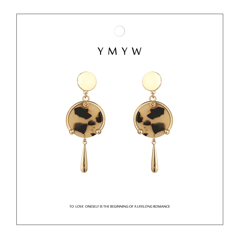YMYW Лидер продаж акриловые леопардовые круглые длинные висячие серьги трендовые