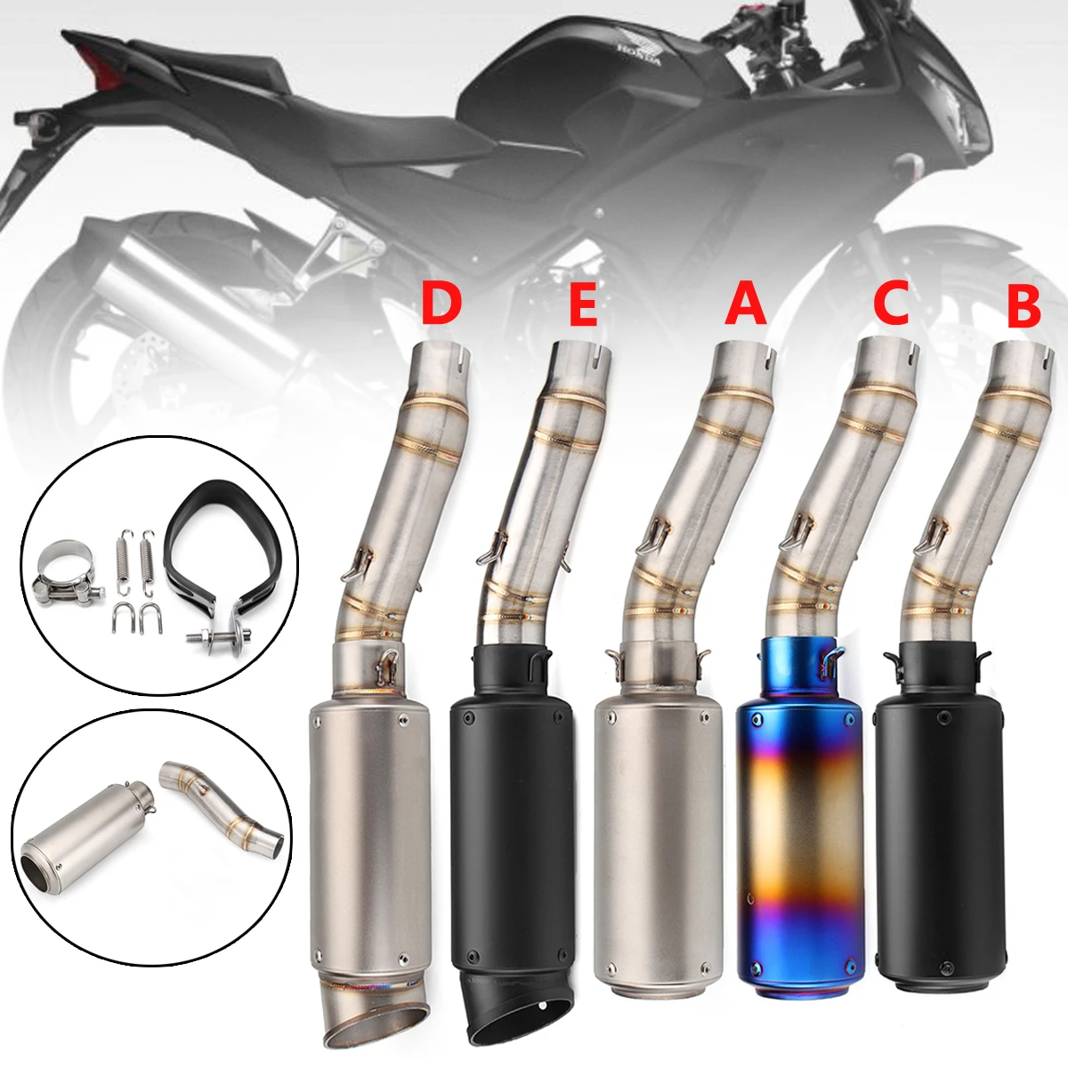 

1 Set Motorcycle Exhaust System Pipe Slip on Middle Mid Connect Pipe Kit For Honda CBR300 Stainless Steel Pipe Full System