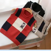 Лидер продаж года, весенне-осенний Детский свитер без рукавов клетчатый жилет для девочек и мальчиков, свитер милый детский свитер