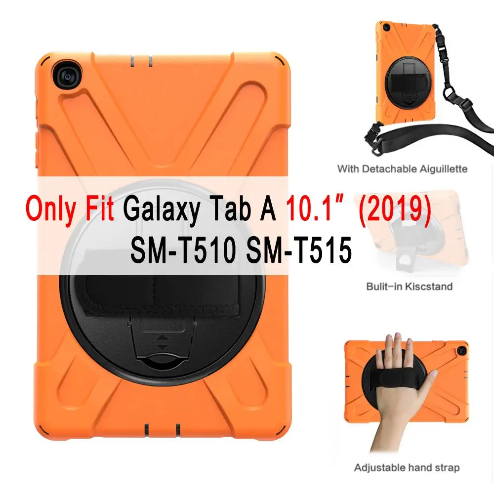 Чехол для samsung Galaxy Tab A 10,1 чехол T510 T515 SM-T510 SM-T515 360 Вращающийся на руку плечевой ремень+ Защитная пленка для экрана - Цвет: Оранжевый