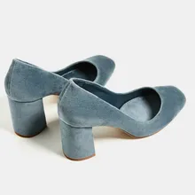 font b Women b font Vintage Velvet Chunky High Heels Pumps Square toe Ladies font