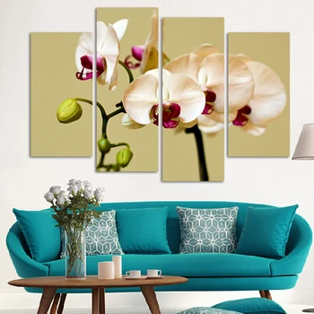 

4 Piece Wall Art No Framed Modern Abstract HD Flower Orchid Picture image Oil Painting On Canvas For Home Decor picture