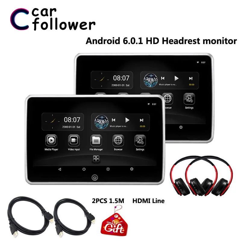 10 1 дюймов Android 6 0. Автомобильный подголовник монитор HD 1080 P видеоканал ядро ips