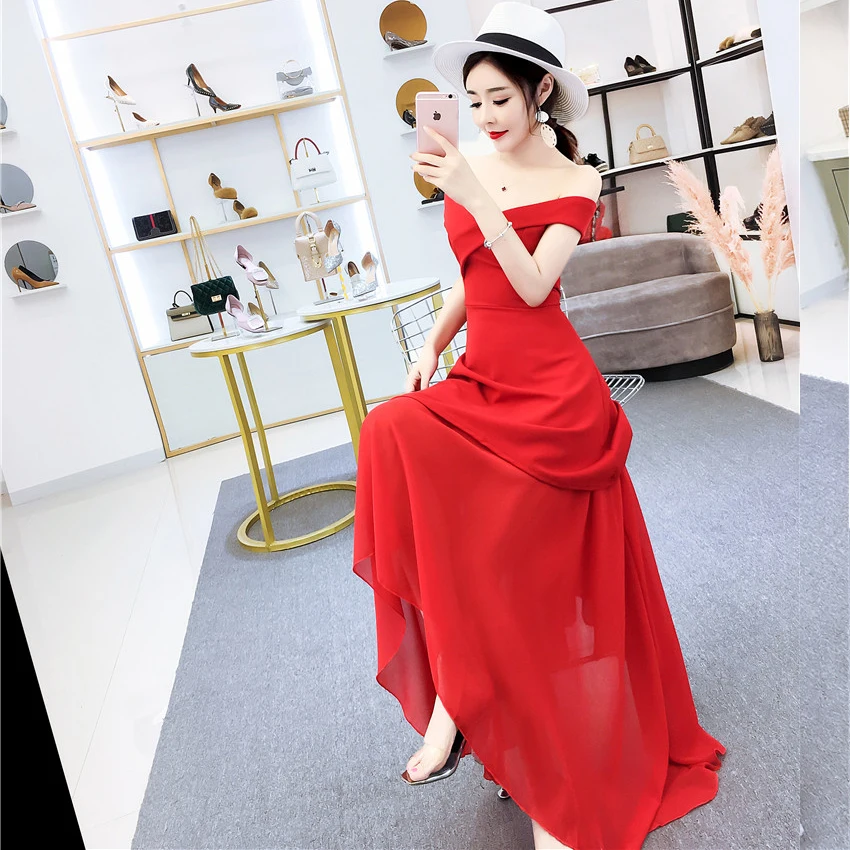 

Summer V-neck party dress Solid red female hem iAsymmetrical high waist slim dresses office lady bodysuit vestidos verano 2018