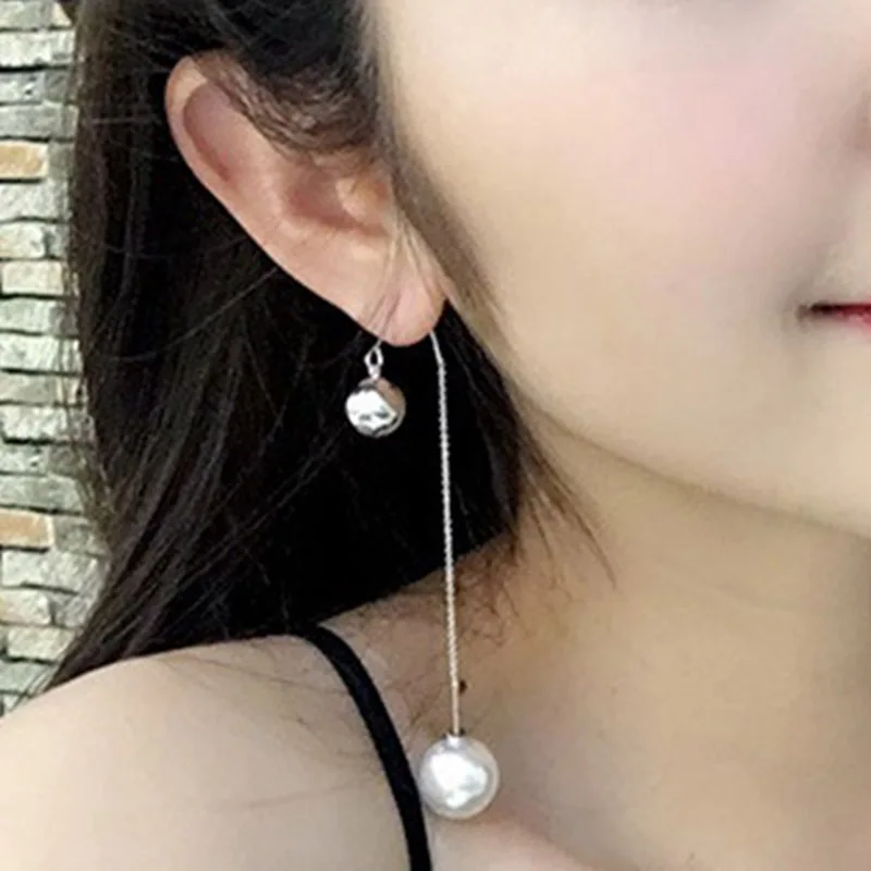 

Korean Elegant Simulated Pearl Pendant Earrings for Women Asymmetric Long Dangle Earrings Ear Drops Jewelry Brincos 5A2017