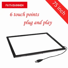75 дюймов 6 точек usb мульти сенсорный экран наложения комплект сенсорная алюминиевая рамка для ТВ наложения сенсорного экрана без стекла