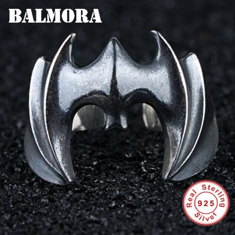 

BALMORA 925 Sterling Silver Black Bat Animal Open Rings for Men Thai Silver Ring Retro Punk Fashion Jewelry Anillos SY22387
