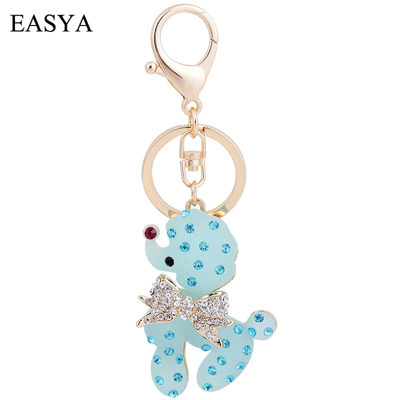 

EASYA Blue Pink White Cute Crystal Rhinestone Dog Keychain Key Finder Elegant Bowknot Keyring Accessories For Women Girls Bag