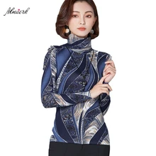 Женская осенне-зимняя футболка, женская, большой размер, высокий воротник, плюс вельветовое пальто, MS, длинный рукав, принт, теплая модная футболка p064