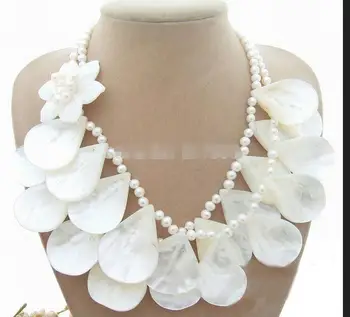 

Jewelry Hot selling 2Strds White Pearl&Shell Necklace Length18"