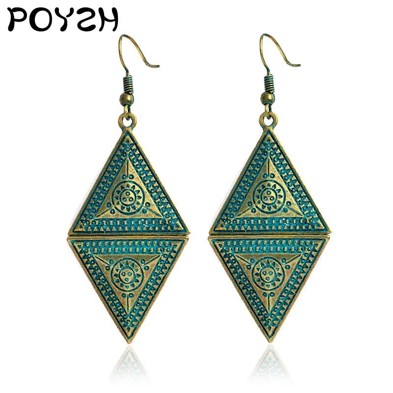 

Ancient Egypt India Earrings woman girl Jewellery Stereo triangle Natural stone carving sunlight shape pattern Drop Earring