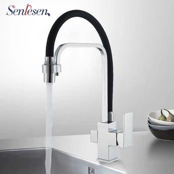 

Senlesen Purification Kitchen Faucet Chrome Polished Dual Handles Dual Spout Hot Cold Mixer Water Taps Deck Mount Sink Faucets