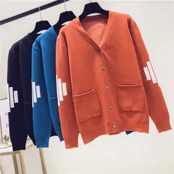 Debowa кардиган Для женщин 2018 новый осенне-зимний свитер с длинными рукавами и v-образной горловиной Повседневное толстые Для женщин