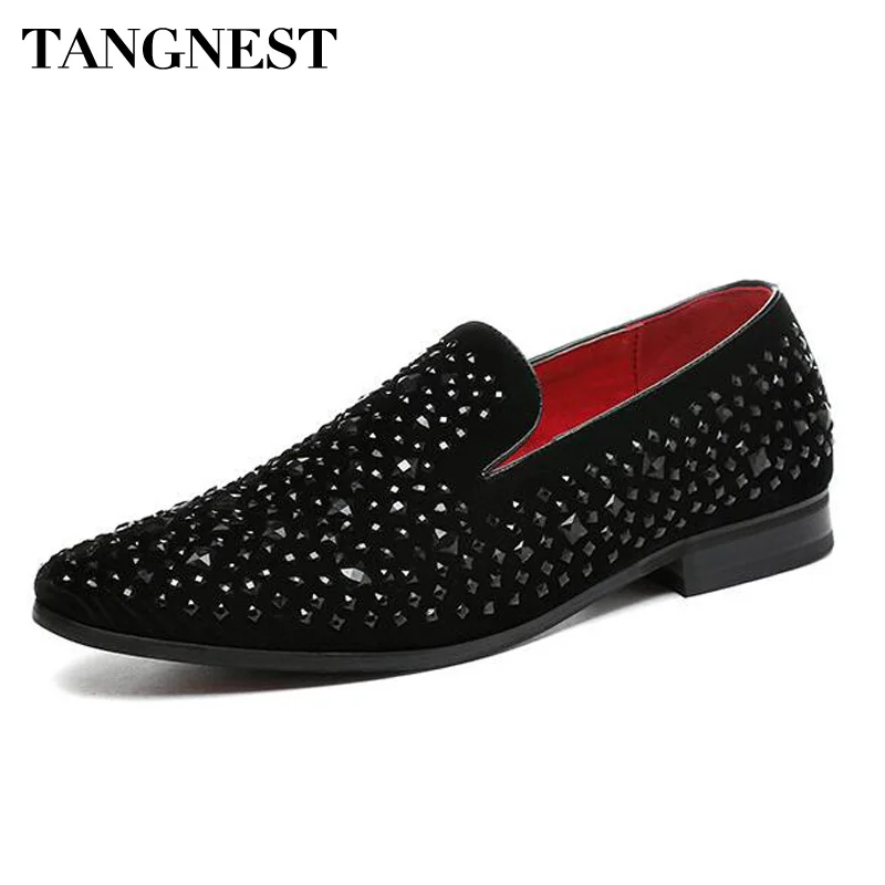 Tangnest Luxury Rhinestone Men Loafers Handmade Leather Pointed Toe ...