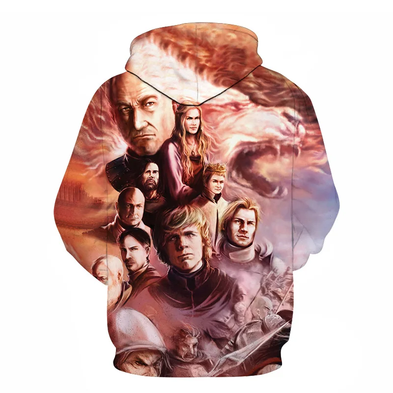 New Movie Game of thrones Hoodie Men Women All characters Cosplay 3d Sweatshirts Hoodies Casual Men Streetwear Pullover 6XL